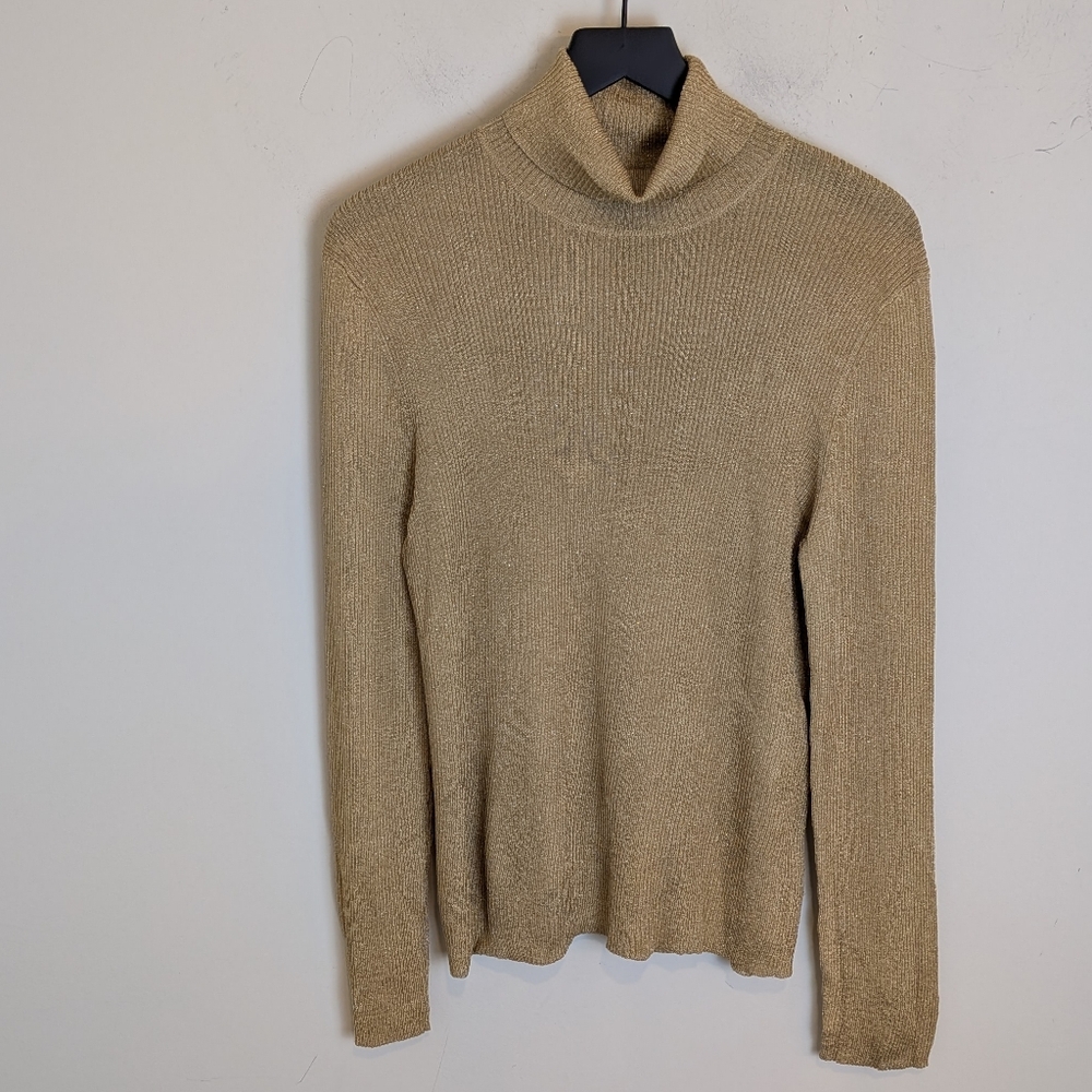 Lauren Ralph Lauren Women's Gold Metallic Shimmery Turtleneck Sweater XL